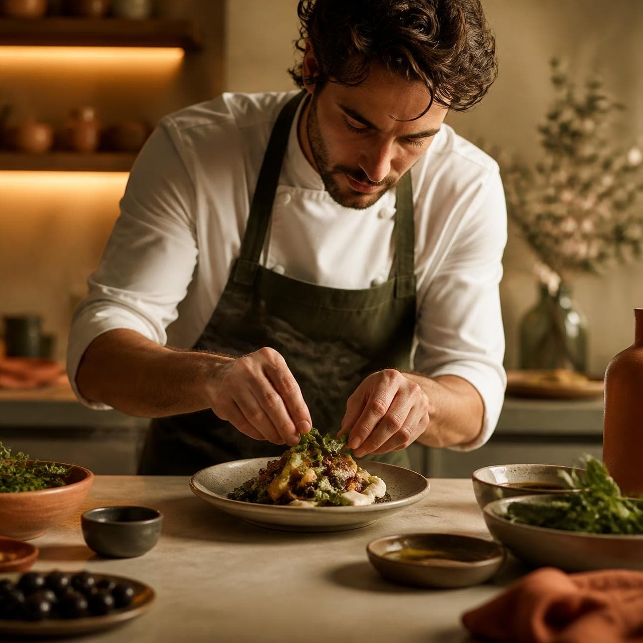 Chef plating a dish